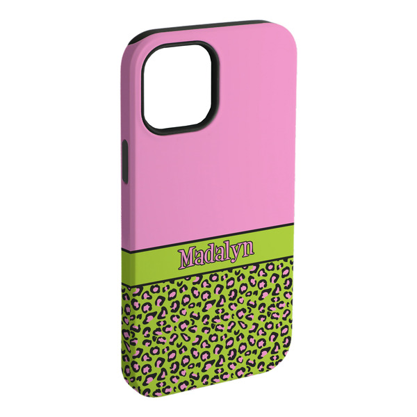 Custom Pink & Lime Green Leopard iPhone Case - Rubber Lined - iPhone 15 Pro Max (Personalized)