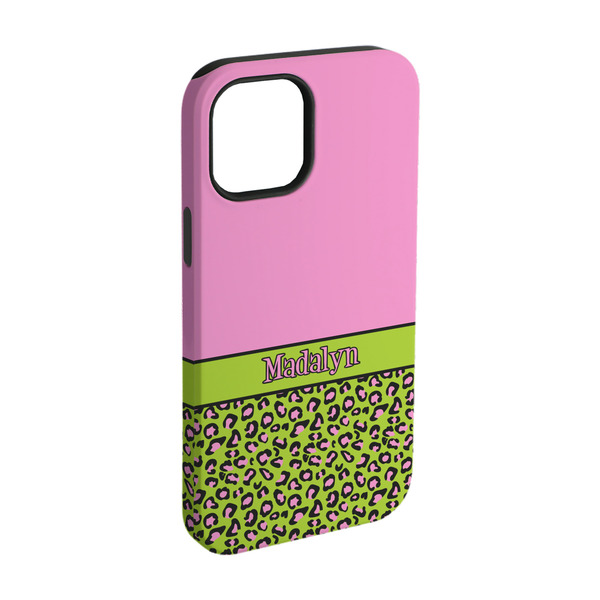Custom Pink & Lime Green Leopard iPhone Case - Rubber Lined - iPhone 15 Pro (Personalized)