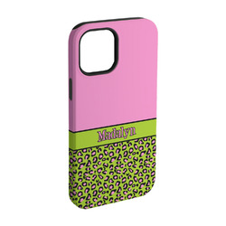 Pink & Lime Green Leopard iPhone Case - Rubber Lined - iPhone 15 (Personalized)