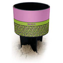 Pink & Lime Green Leopard Black Beach Spiker Drink Holder (Personalized)