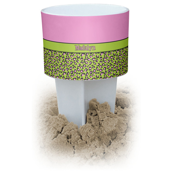 Custom Pink & Lime Green Leopard Beach Spiker Drink Holder (Personalized)