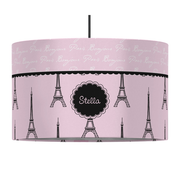Custom Paris & Eiffel Tower 12" Drum Pendant Lamp - Fabric (Personalized)