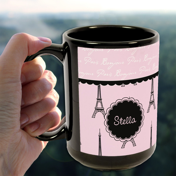 Paris & Eiffel Tower 15oz. Black Mug - LIFESTYLE