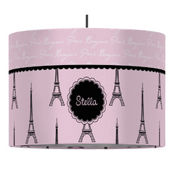 Paris & Eiffel Tower 16" Drum Pendant Lamp - Fabric (Personalized)