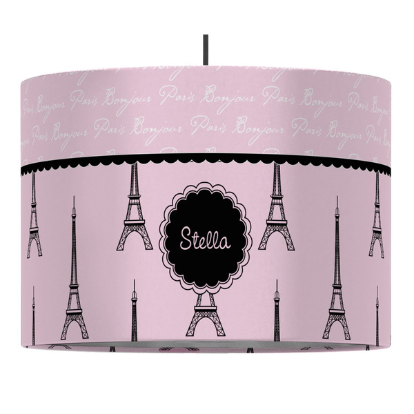 Custom Paris & Eiffel Tower 16" Drum Pendant Lamp - Fabric (Personalized)