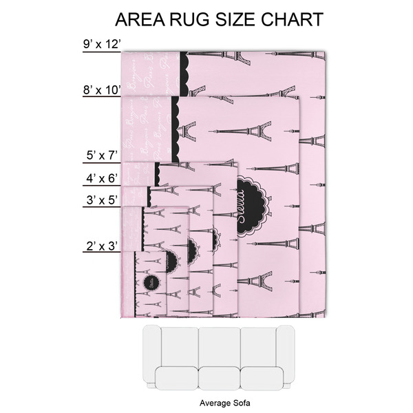 Paris & Eiffel Tower 2'x3' Indoor Area Rugs - Size Chart