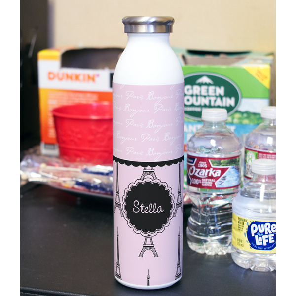 Paris & Eiffel Tower 20oz Water Bottles - Full Print - In Context