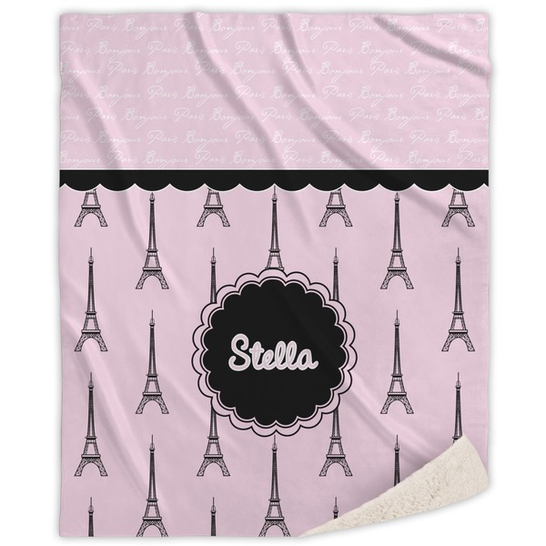 Custom Paris & Eiffel Tower Sherpa Throw Blanket (Personalized)