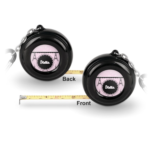Paris & Eiffel Tower 6-Ft Pocket Tape Measure with Carabiner Hook - Front and Back