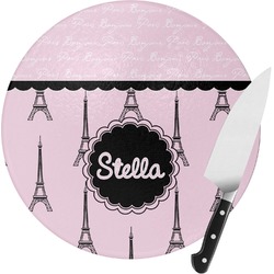 Paris & Eiffel Tower Round Glass Cutting Board - Small (Personalized)