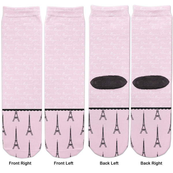 Paris & Eiffel Tower Adult Crew Socks - Double Pair - Front and Back - Apvl