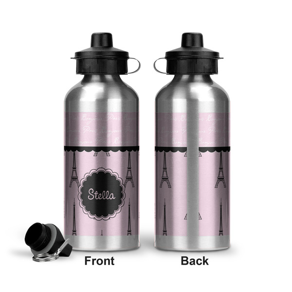 Paris & Eiffel Tower Aluminum Water Bottle - Front and Back
