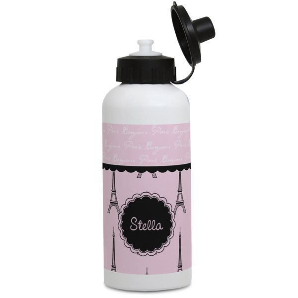 Custom Paris & Eiffel Tower Water Bottles - Aluminum - 20 oz - White (Personalized)
