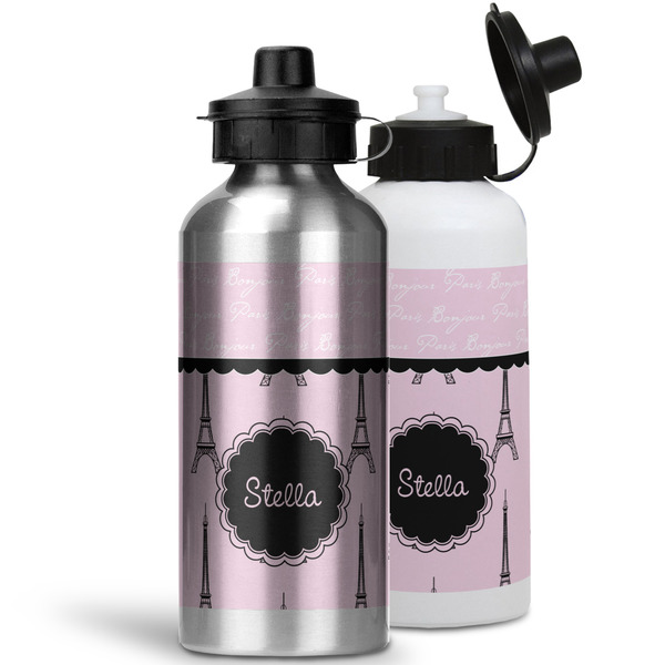 Paris & Eiffel Tower Aluminum Water Bottles - MAIN (white &silver)