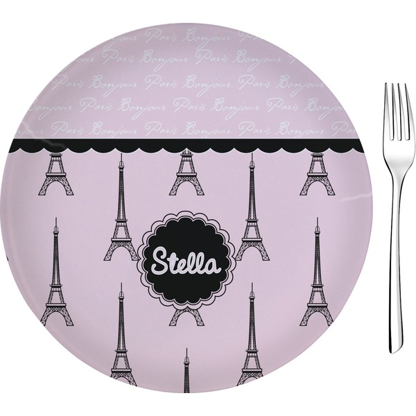 Custom Paris & Eiffel Tower Glass Appetizer / Dessert Plate 8" (Personalized)