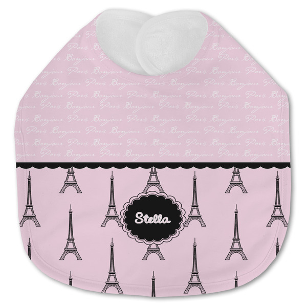 Custom Paris & Eiffel Tower Jersey Knit Baby Bib w/ Name or Text