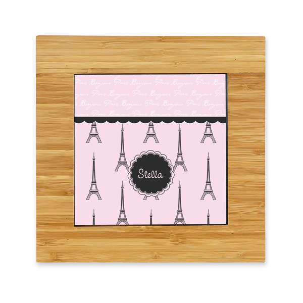 Custom Paris & Eiffel Tower Bamboo Trivet with Ceramic Tile Insert (Personalized)
