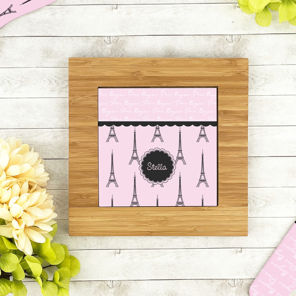 Paris & Eiffel Tower Bamboo Trivet with 6" Tile - LIFESTYLE