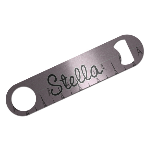 Custom Paris & Eiffel Tower Bar Bottle Opener - Silver w/ Name or Text