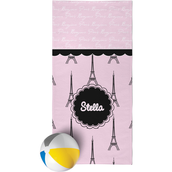 Custom Paris & Eiffel Tower Beach Towel (Personalized)