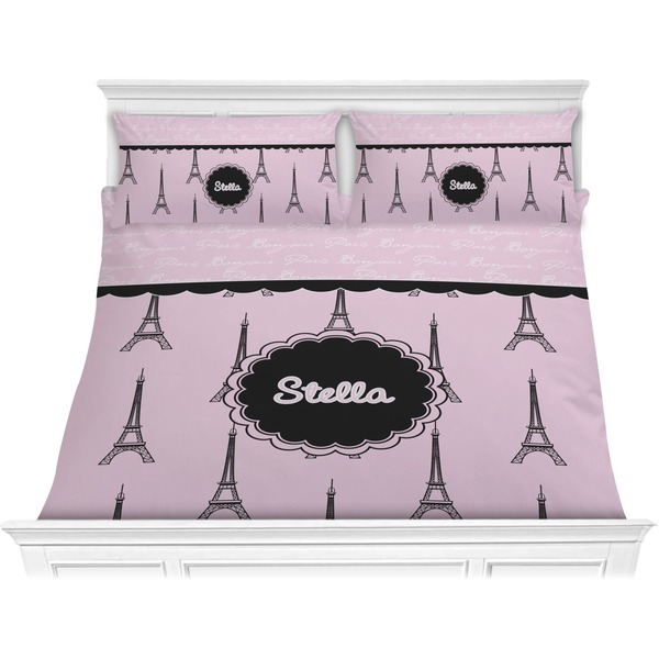 Custom Paris & Eiffel Tower Comforter Set - King (Personalized)