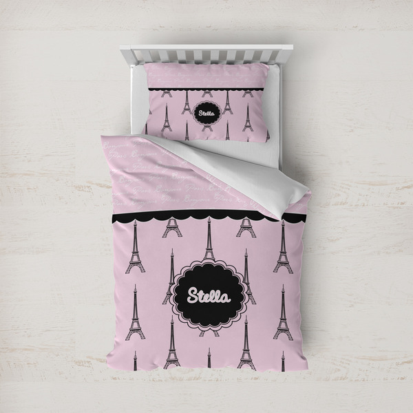 Custom Paris & Eiffel Tower Duvet Cover Set - Twin (Personalized)