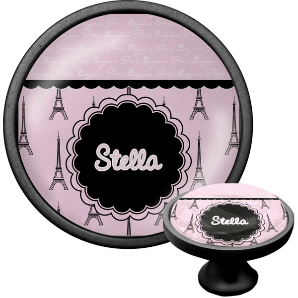 Custom Paris & Eiffel Tower Cabinet Knob (Black) (Personalized)