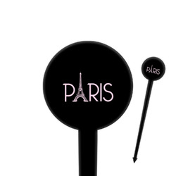 Paris & Eiffel Tower 4" Round Plastic Food Picks - Black - Single Sided