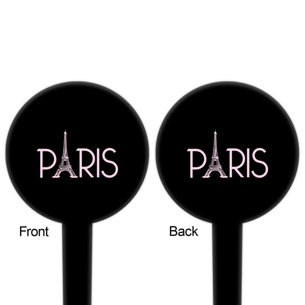 Paris & Eiffel Tower Black Plastic 4" Food Pick - Round - Double Sided - Front & Back