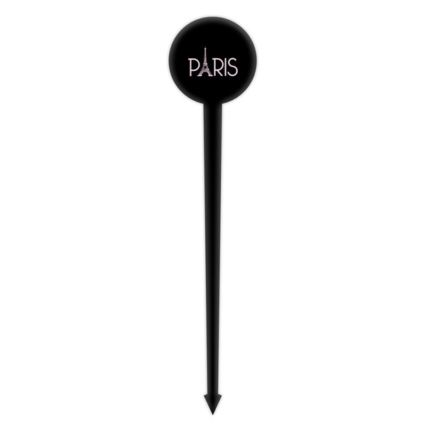 Paris & Eiffel Tower Black Plastic 4" Food Pick - Round - Single Pick
