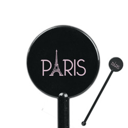 Paris & Eiffel Tower 5.5" Round Plastic Stir Sticks - Black - Single Sided