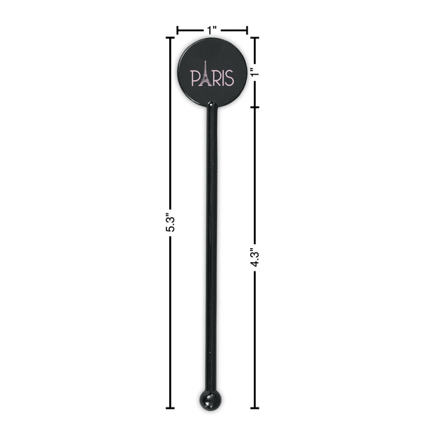 Paris & Eiffel Tower Black Plastic 5.5" Stir Stick - Round - Dimensions