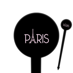 Paris & Eiffel Tower 6" Round Plastic Food Picks - Black - Single Sided