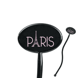 Paris & Eiffel Tower 7" Oval Plastic Stir Sticks - Black - Double Sided