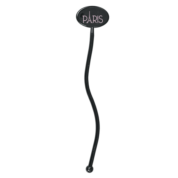 Paris & Eiffel Tower Black Plastic 7" Stir Stick - Oval - Single Stick