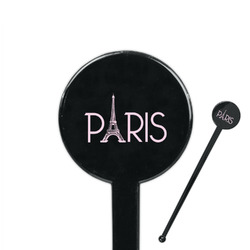 Paris & Eiffel Tower 7" Round Plastic Stir Sticks - Black - Single Sided