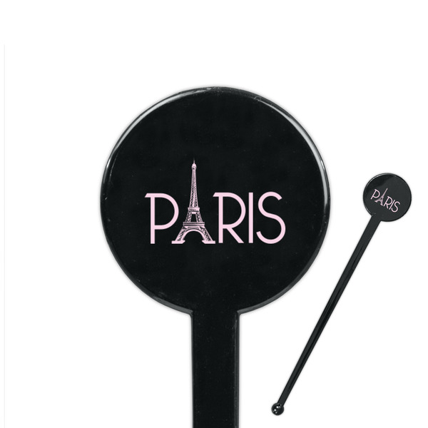Custom Paris & Eiffel Tower 7" Round Plastic Stir Sticks - Black - Single Sided
