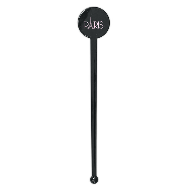 Paris & Eiffel Tower Black Plastic 7" Stir Stick - Round - Single Stick