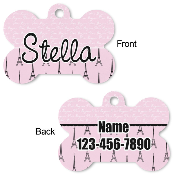Paris & Eiffel Tower Bone Shaped Dog ID Tag - Large - Approval