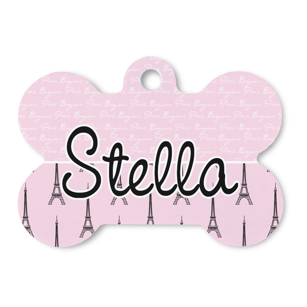 Custom Paris & Eiffel Tower Bone Shaped Dog ID Tag (Personalized)