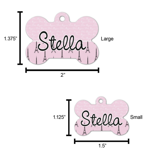 Paris & Eiffel Tower Bone Shaped Dog ID Tag - Large - Scale