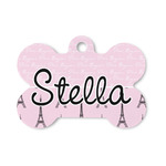 Paris & Eiffel Tower Bone Shaped Dog ID Tag - Small (Personalized)