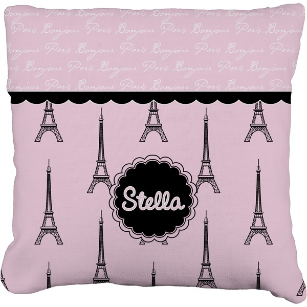 Custom Paris & Eiffel Tower Faux-Linen Throw Pillow 18" (Personalized)