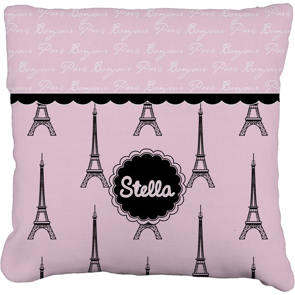 Custom Paris & Eiffel Tower Faux-Linen Throw Pillow 20" (Personalized)