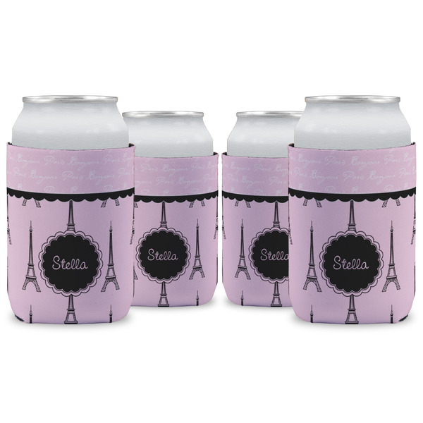 Custom Paris & Eiffel Tower Can Cooler (12 oz) - Set of 4 w/ Name or Text