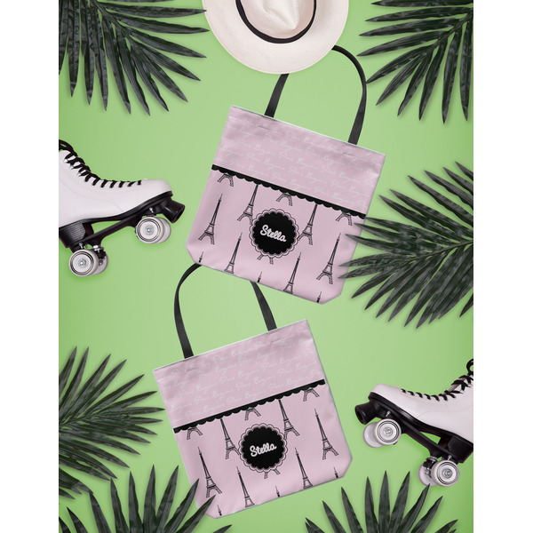 Paris & Eiffel Tower Canvas Tote Lifestyle Front and Back- 13x13