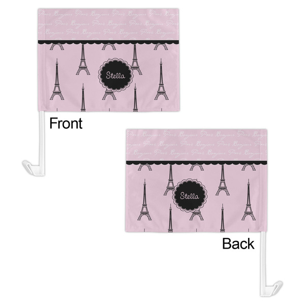 Paris & Eiffel Tower Car Flag - 11" x 8" - Front & Back View