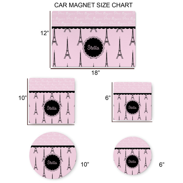 Paris & Eiffel Tower Car Magnets - SIZE CHART