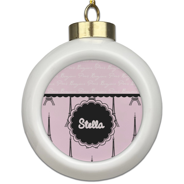 Custom Paris & Eiffel Tower Ceramic Ball Ornament (Personalized)