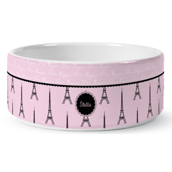 Paris & Eiffel Tower Ceramic Dog Bowl - Medium - Front